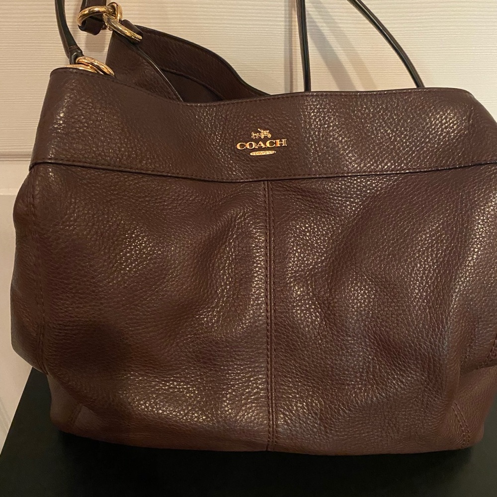 Coach chocolate Brown color pebble Leather shoulder Bag